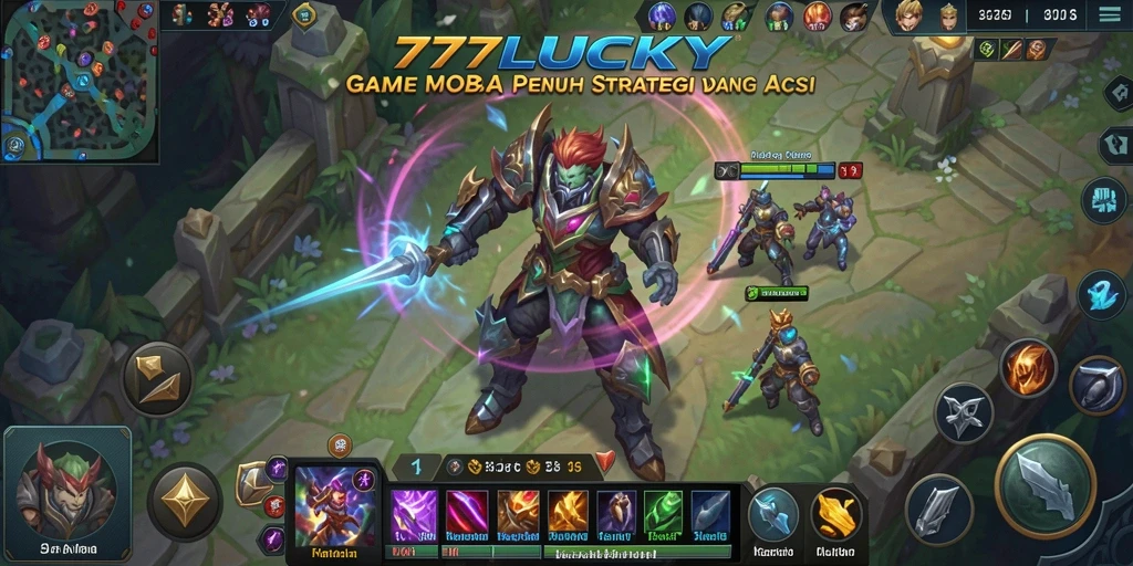 Tampilan aksi intens dalam pertempuran MOBA 777LUCKY.