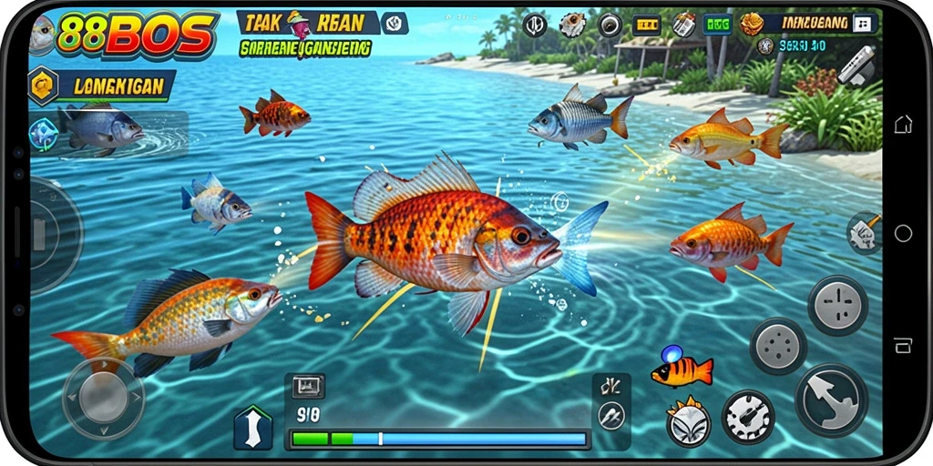 Screenshot utama 88BOS menampilkan aksi seru menembak ikan.