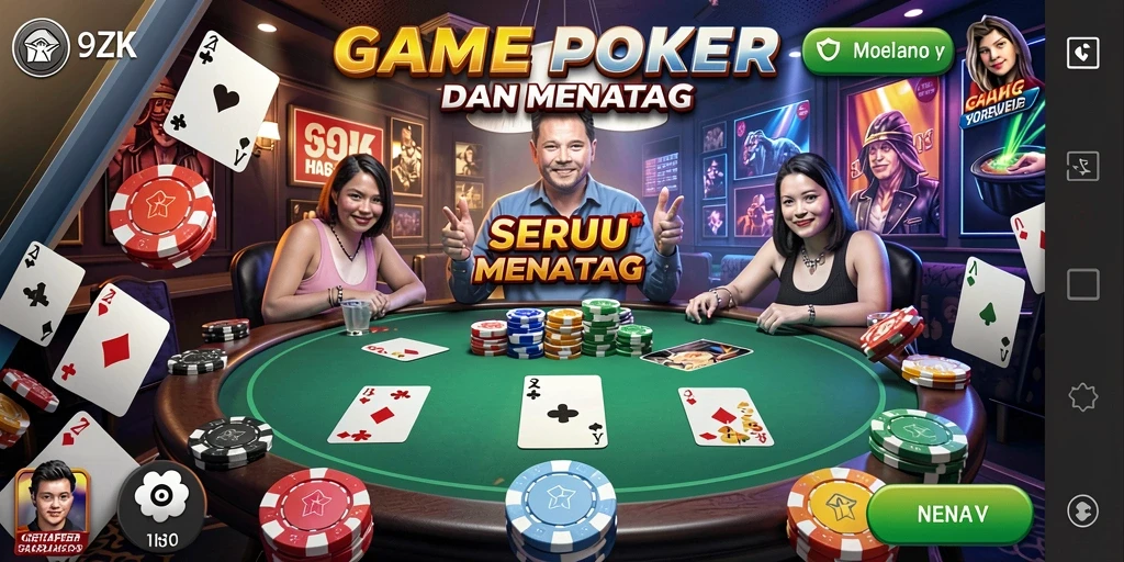 Screenshot 9ZK menampilkan suasana seru permainan Poker.
