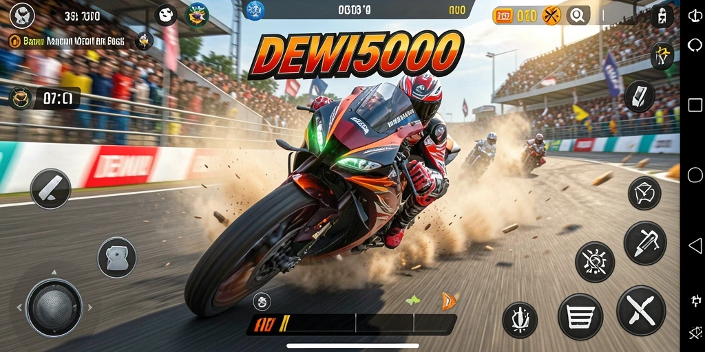 Tampilan menarik gameplay balapan motor di DEWI5000.