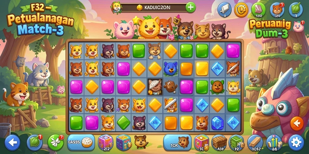 Tampilkan gameplay seru di F32 dengan berbagai tantangan Match-3.