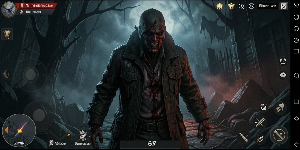 Screeenshot utama GOWIN menampilkan suasana gameplay menakutkan.