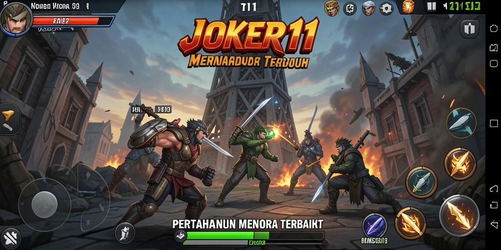 Screenshot JOKER11 menampilkan aksi pertempuran menara yang mendebarkan.