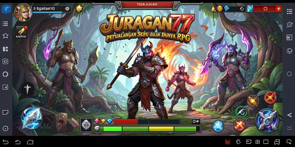 Tampilan gameplay seru dari JURAGAN77 saat bertempur di dunia RPG.