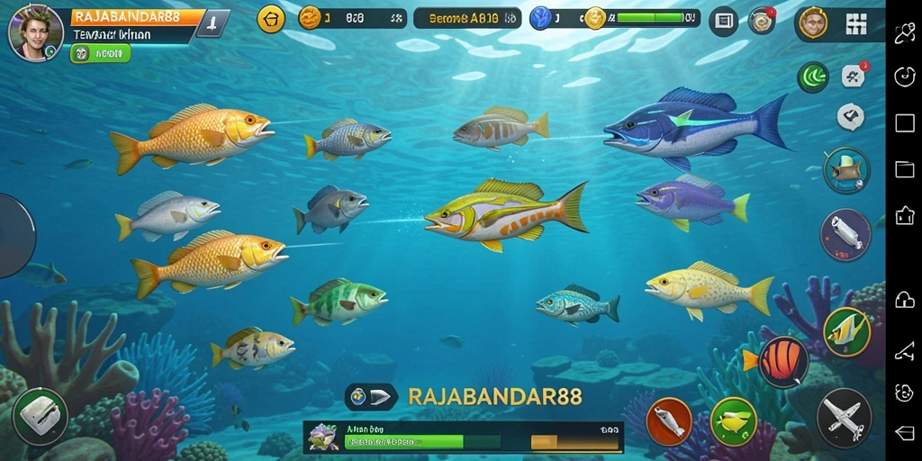 Gameplay seru dalam RAJABANDAR88 saat menangkap ikan.