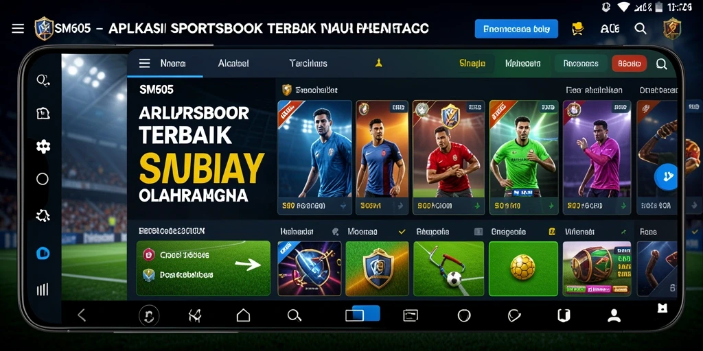 Screenshot utama SM605 menampilkan antarmuka taruhan olahraga yang menarik.