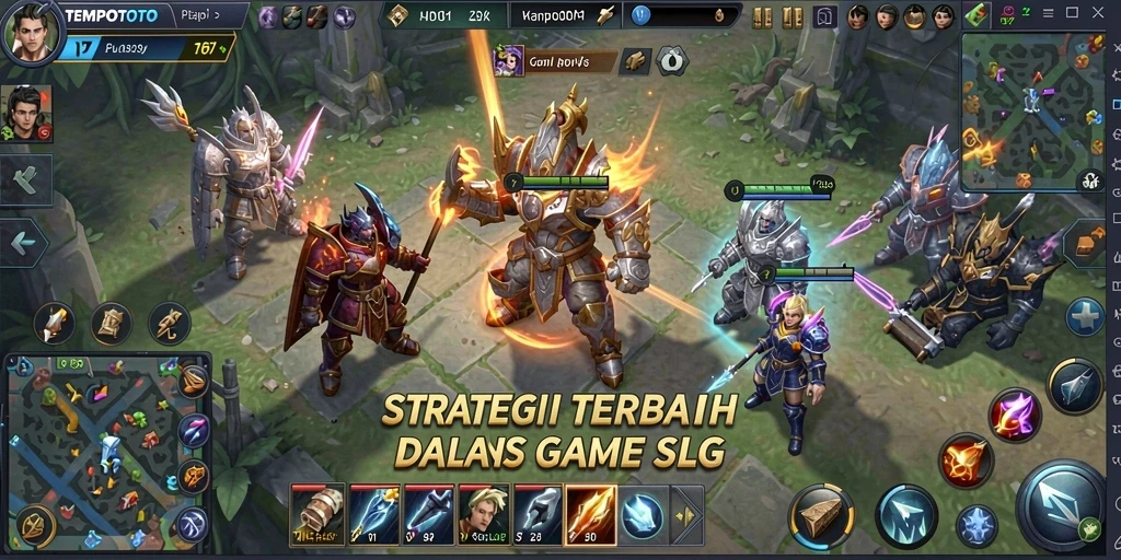 Tangkapan layar gameplay TEMPOTOTO dengan pertempuran epik.