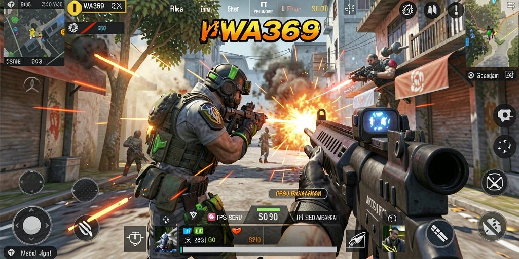 Tampilan gameplay WA369 yang intens dan mendebarkan dalam pertempuran FPS.