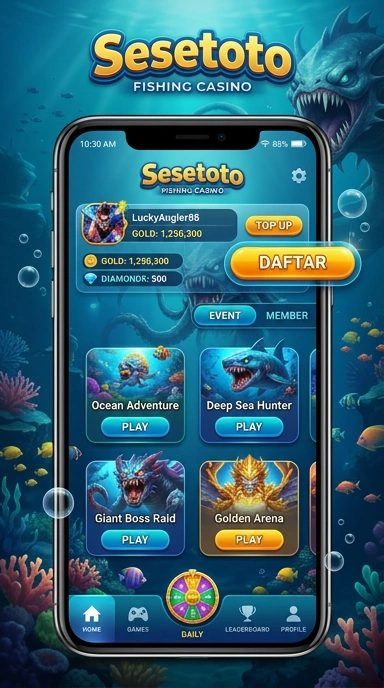 Tampilan utama aplikasi sesetoto dengan berbagai kategori.
